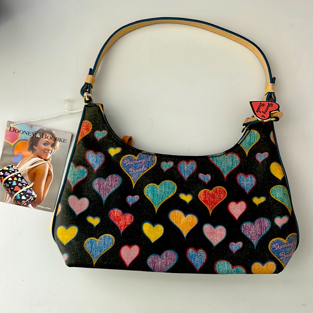 Dooney & Bourke Small Bitsy Bag Handbag Black Scribble Hearts Shoulder